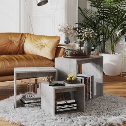 Masute suprapuse, 3 buc., gri beton, PAL GartenMobel Dekor