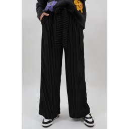 PANTALONI LARGI IN DUNGI CU ELASTIC SI CORDON IN TALIE BEATRIX TALIE UNICA Negru