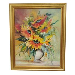 Pictura in ulei 50 cm*40 cm floarea soarelui cu rama de lemn 126 BF de 5 cm
