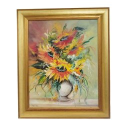 Pictura in ulei 50 cm*40 cm floarea soarelui cu rama de lemn 007BF de 7 cm
