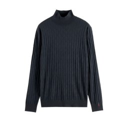 SCOTCH & SODA Pulover tricotat Turtle Neck Regular Fit Relief Stitch 178833 SC0008 black