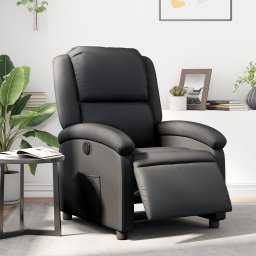 Fotoliu rabatabil electric, negru, piele naturala GartenMobel Dekor