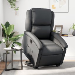 Fotoliu rabatabil electric cu ridicare, negru, piele naturala GartenMobel Dekor