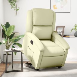 Fotoliu rabatabil electric cu ridicare, crem, piele naturala GartenMobel Dekor