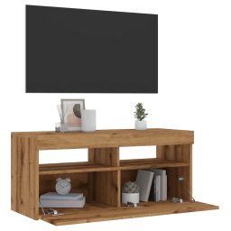Dulap TV cu LED stejar artizanal 90x35x40 cm lemn prelucrat GartenMobel Dekor