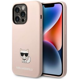 Husa Husa telefon Karl Lagerfeld pentru iPhone 14 Pro, Choupette, Silicon lichid, Roz