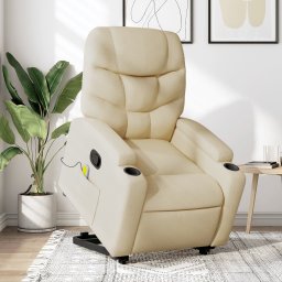 Fotoliu masaj rabatabil cu ridicare, crem, material textil GartenMobel Dekor