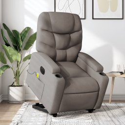 Fotoliu electric masaj rabatabil cu ridicare, gri taupe, textil GartenMobel Dekor