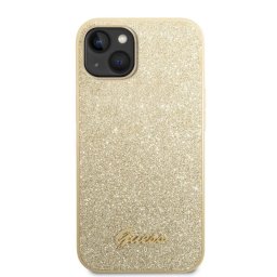Husa Guess Husa Glitter TPU Flakes Script Metal Logo iPhone 14 Gold