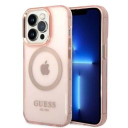 Husa Guess GUHMP14LHTCMP iPhone 14 Pro 6.1" pink/pink hard case Gold Outline Translucent MagSafe