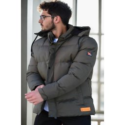 23453 Dewberry Removable Hood Faux Fur Lined Slim fit Jacket-Khaki