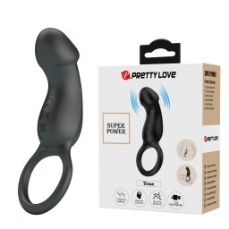 Pretty Love Trae Vibrating Ring with Stimulator Black
