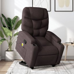 Fotoliu rabatabil de masaj, cu ridicare, maro închis, textil GartenMobel Dekor