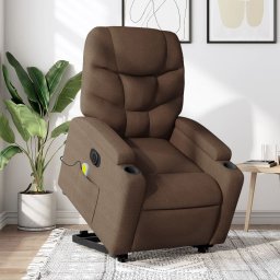 Fotoliu electric de masaj rabatabil cu ridicare, maro, textil GartenMobel Dekor
