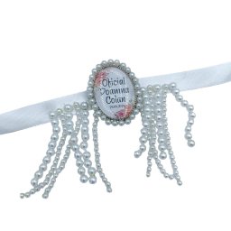 Brosa personalizata pentru buchet mireasa, trandafiri roz si perlute - FEIS409021