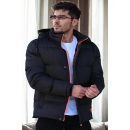 23453 Dewberry Removable Hood Faux Fur Lined Slim fit Jacket-BLACK