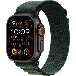 Apple Watch Ultra 2, GPS, Cellular, Carcasa Black Titanium 49mm, Dark Green Alpine Loop - Small