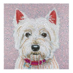 Tablou GM536 Catel Bichon alb Pictura cu Diamante, Goblen cu pietre 5D, cu rama de lemn, 20 x 30 cm