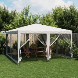 Cort de petrecere cu 4 pereti din plasa, alb, 4x4 m, HDPE GartenMobel Dekor