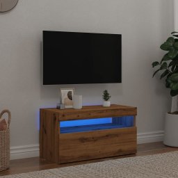 Dulap TV cu LED stejar artizanal 75x35x40 cm lemn prelucrat GartenMobel Dekor