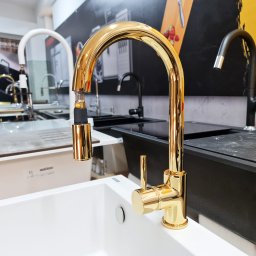 Baterie Indiana Gold cu furtun dus retractabil extractibil si finisaj Golden Auriu-CookingAid