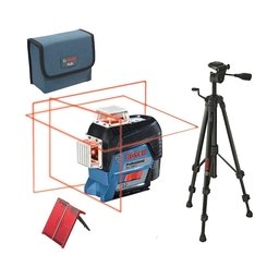 Bosch - GLL 3-80 C + BT 150 - Nivela laser cu linii, 30 m, +/-0.2 mm/m, 3 linii laser, fascicul rosu, proiectie 360 grade, trepied, geanta textila
