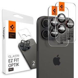 Folie de protecție cameră Iphone 14 Pro / 14 Pro Max / 15 Pro / 15 Pro Max / 16 Pro / 16 Pro Max / 17 Pro / 17 Pro Max Spigen Glas.tR Optik EZ Fit Pro, Set 2 bucăți, Culoare: Black Apple STICLĂ