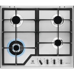 Plita incorporabila Electrolux KGS64362XX,60 cm, 4 arzatoare gaz, Arzator Wok, Aprindere electrica integrata, Control cu butoane frontal, Dispozitiv siguranta, Gratare de fonta, Culoare inox