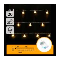 Aigostar - Ghirlandă LED cu 20 LED-uri, 3x baterii AA, 3,3 m, motive stea