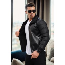 16456 Dewberry Faux Fur Inside Slim Fit Mens Winter Coat-BLACK-BLACK