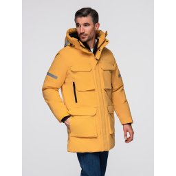 Ombre Men's long insulated jacket with reflective elements - yellow