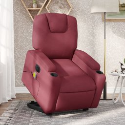 Fotoliu de masaj electric rabatabil cu ridicare rosu vin textil GartenMobel Dekor