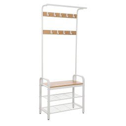 Cuier cu 2 rafturi pentru incaltaminte, Vasagle, banca, pal si metal, bej, 72x33.7x183 cm