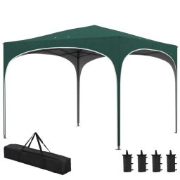 Pavilion pentru gradina/terasa, cadru metalic, material Oxford, cu tarusi, corzi ancorare, geanta, reglabil, verde, 2.95x2.95x2.