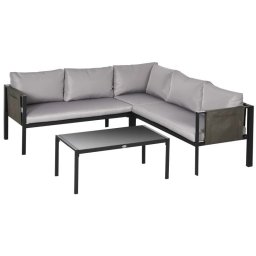 Set mobilier gradina/terasa, gri si negru, 1 masa, 3 canapele, Kayden