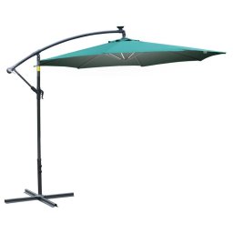 Umbrela gradina/terasa cu panou solar, iluminare LED, articulatie tip banana, manivela, verde, 295 cm