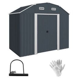 Casuta/magazie/sopron de gradina pentru depozitare unelte, cu structura baza inclusa, otel , cu manusi, lacat si chei, gri inchi
