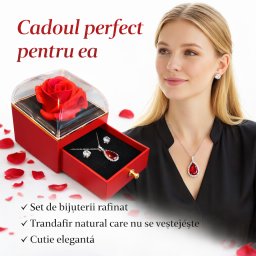 Cadou Femei de Valentine, s Day - Set Colier si Cercei Cutie Trandafir Borealy