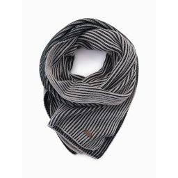 Ombre Men's knitted scarf with two-tone stripes - grey and black