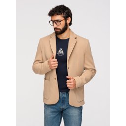 Ombre Men's jacket with high collar and hood - light brown