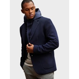 Ombre Men's jacket with hooded lining and high collar - navy blue
