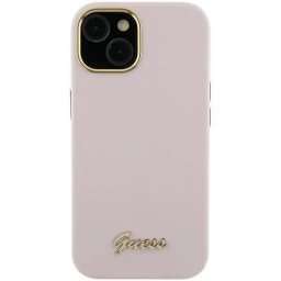 Husa silicon Script Metal Logo & Frame pentru iPhone 15 Pro Max – roz