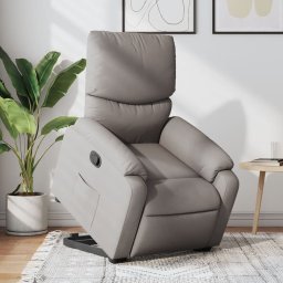 Fotoliu rabatabil cu ridicare pe verticala, gri taupe, textil GartenMobel Dekor