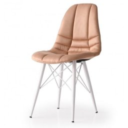 Scaun tapitat Dafne Lux Smart Living Studio Casa, 44 x 42 x 82 cm, Piele ecologica, Picioare metalice, Maro/Alb