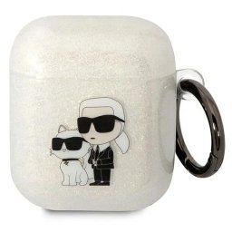Husă Karl Lagerfeld Gliter Karl și Choupette pentru AirPods 1/2 – Transparent