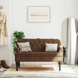 Bancheta cu spatar maro 119,5x64,5x75 cm piele întoarsa eco. GartenMobel Dekor