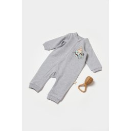 Salopeta cu fermoar, Two thread, BabyCosy, 100% bumbac organic, Gri (Marime: 9-12 luni)