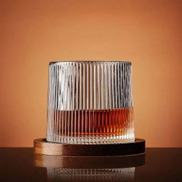 Pahar whiskey Stripes cu baza din lemn
