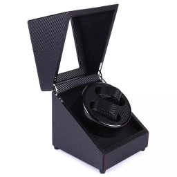 Cutie rotativa pentru ceasuri, 2 compartimente, negru, Gonga® Negru