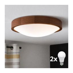 Brilagi - Plafonieră LED CARVALHO SLIM 2xE27/15W/230V, finisaj stejar-cireș, diam. 37 cm